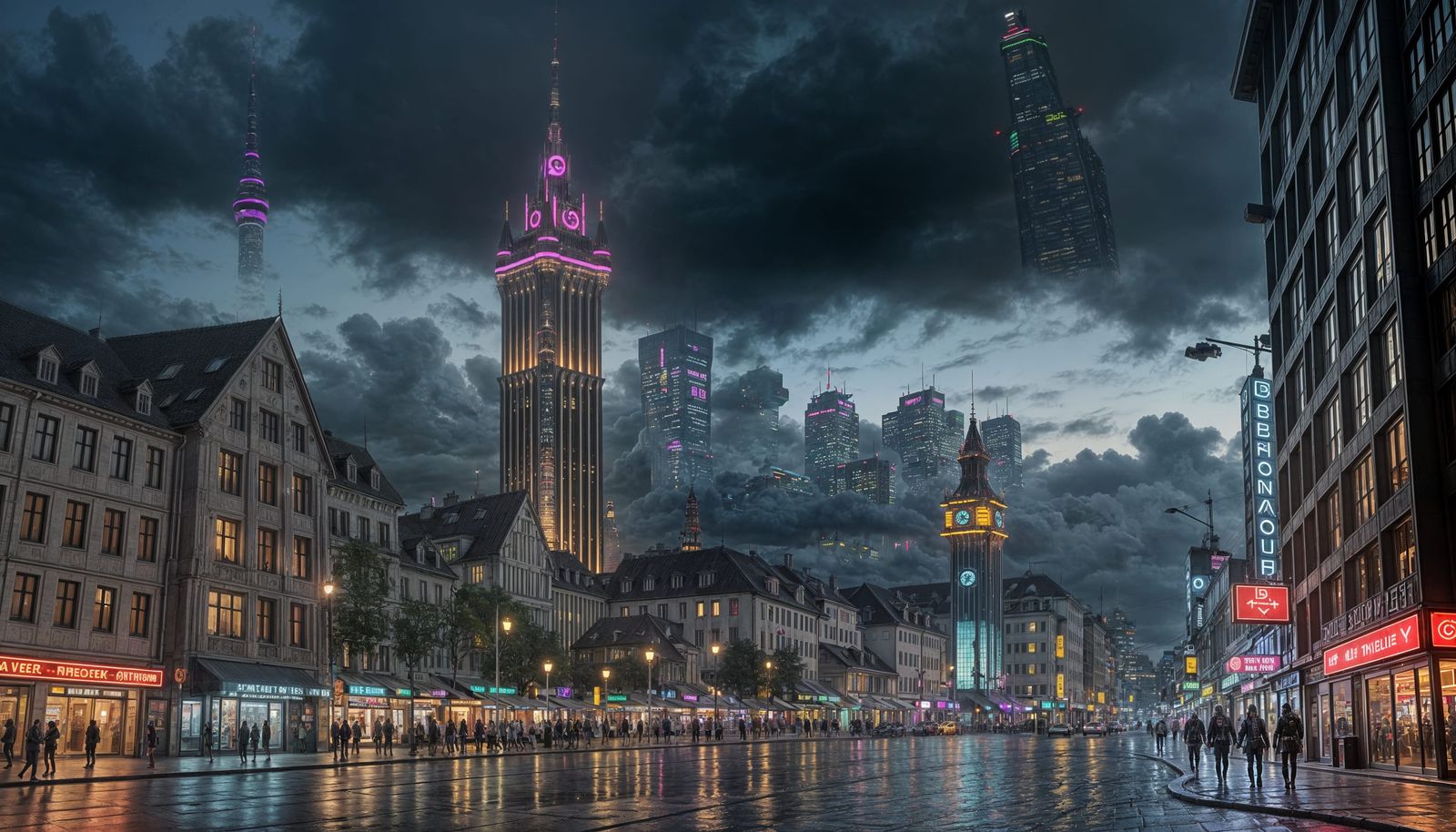 Tower of Basel in Cyberpunk Shadowrun Lighting