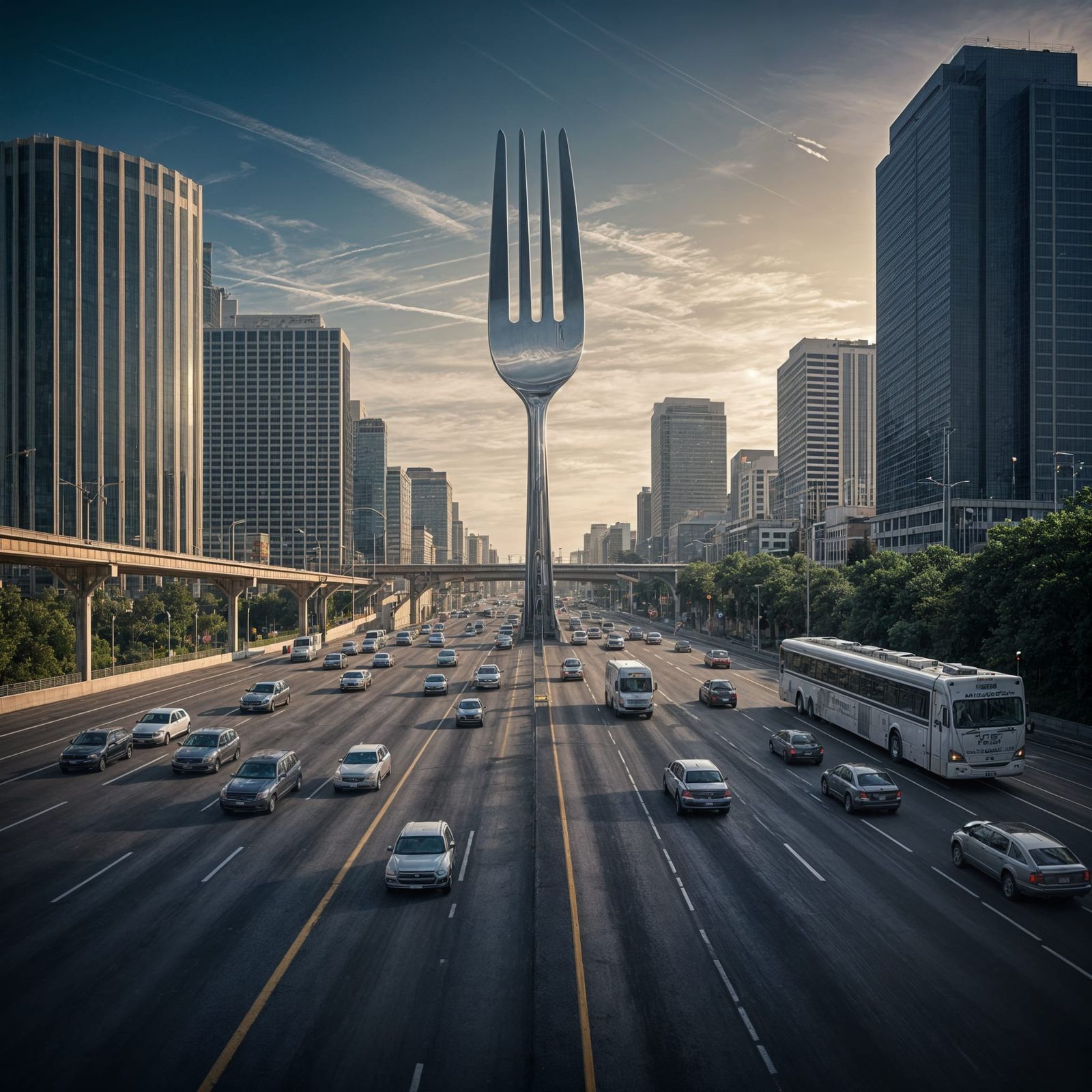 Giant Fork Obstruction on Highway