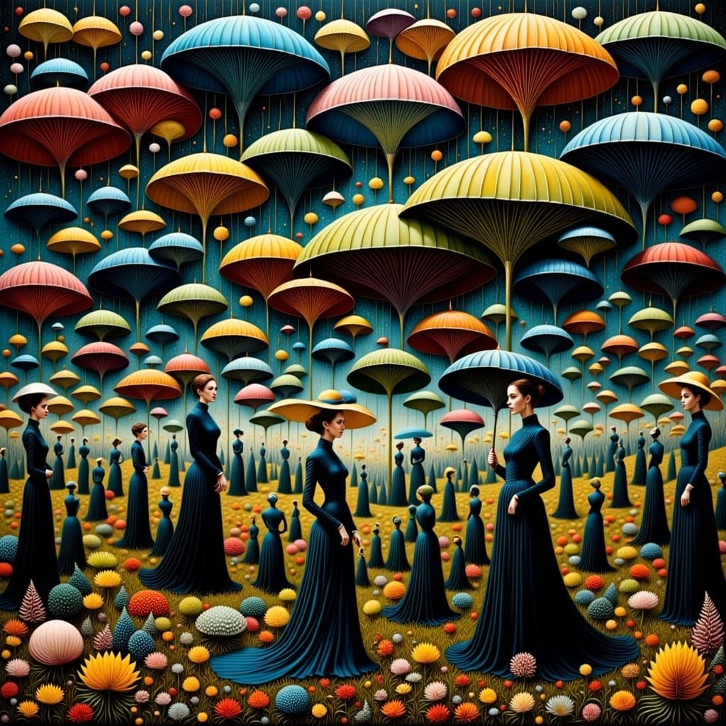 Surreal Umbrella Forest in Deep Forest Greens