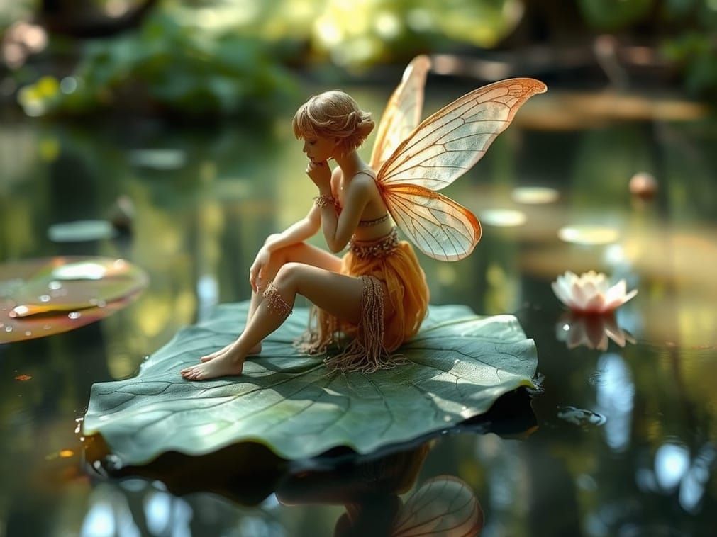 Fairy in Thought by a Pond