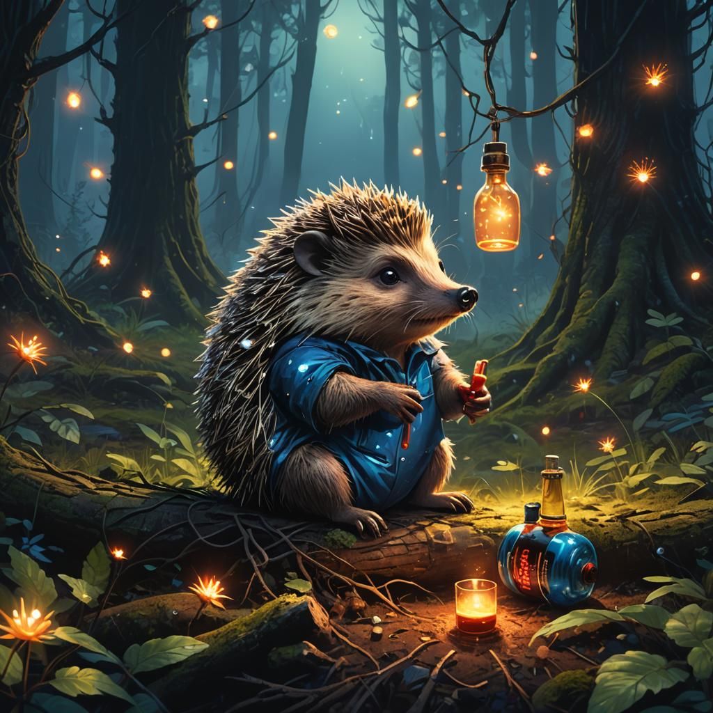 Hedgehog's Forest Picnic: Whimsical Concept Art