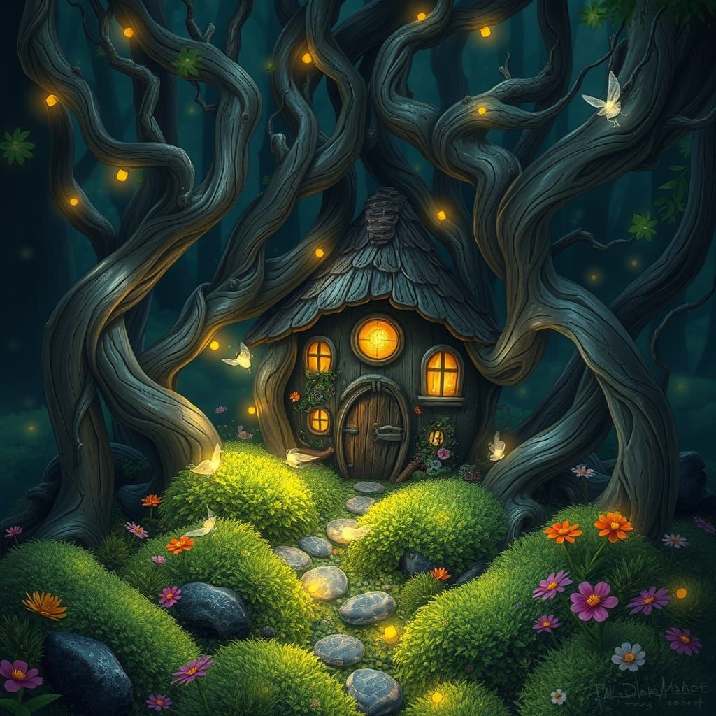 Enchanted Forest Fairy House with Bioluminescent Lights