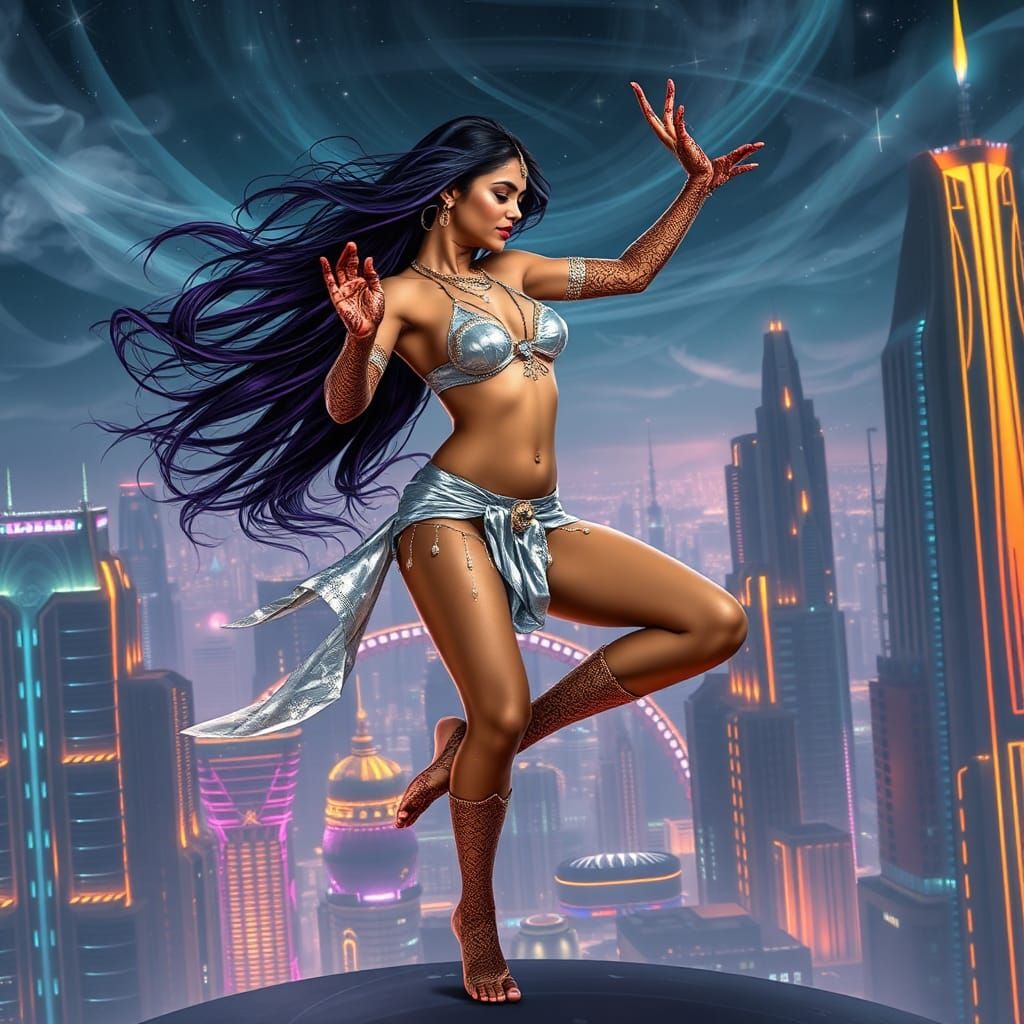 Futuristic Indian Woman's Cosmic Shiva Dance