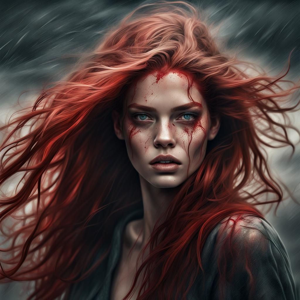 Barbara Palvin with Red Hair in Beksinski Style