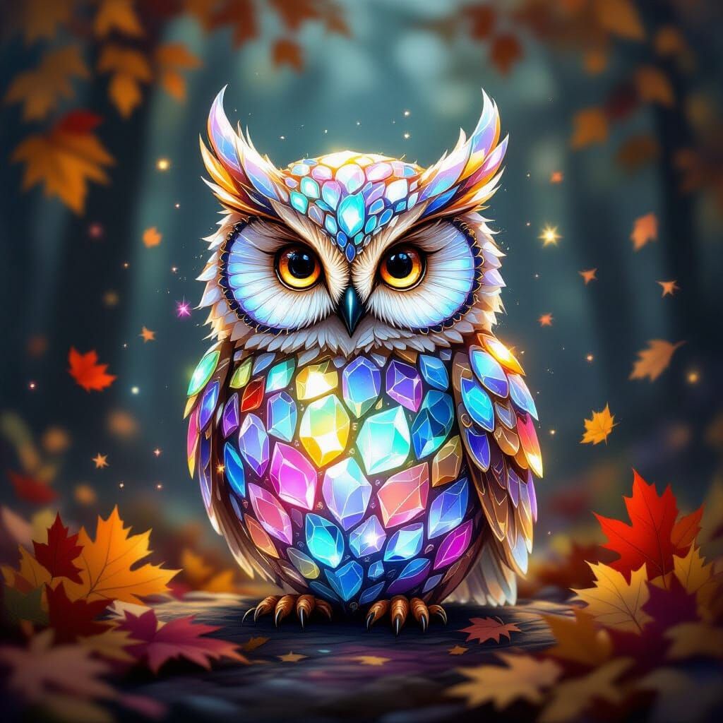 Magical Crystal Owl in Autumn Atmosphere