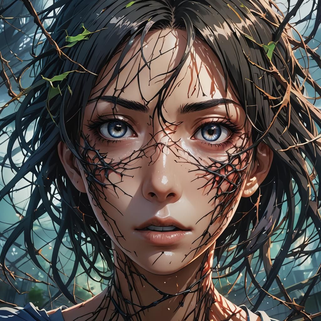 Surreal Anime Portrait: Girl's Face Ripping Off