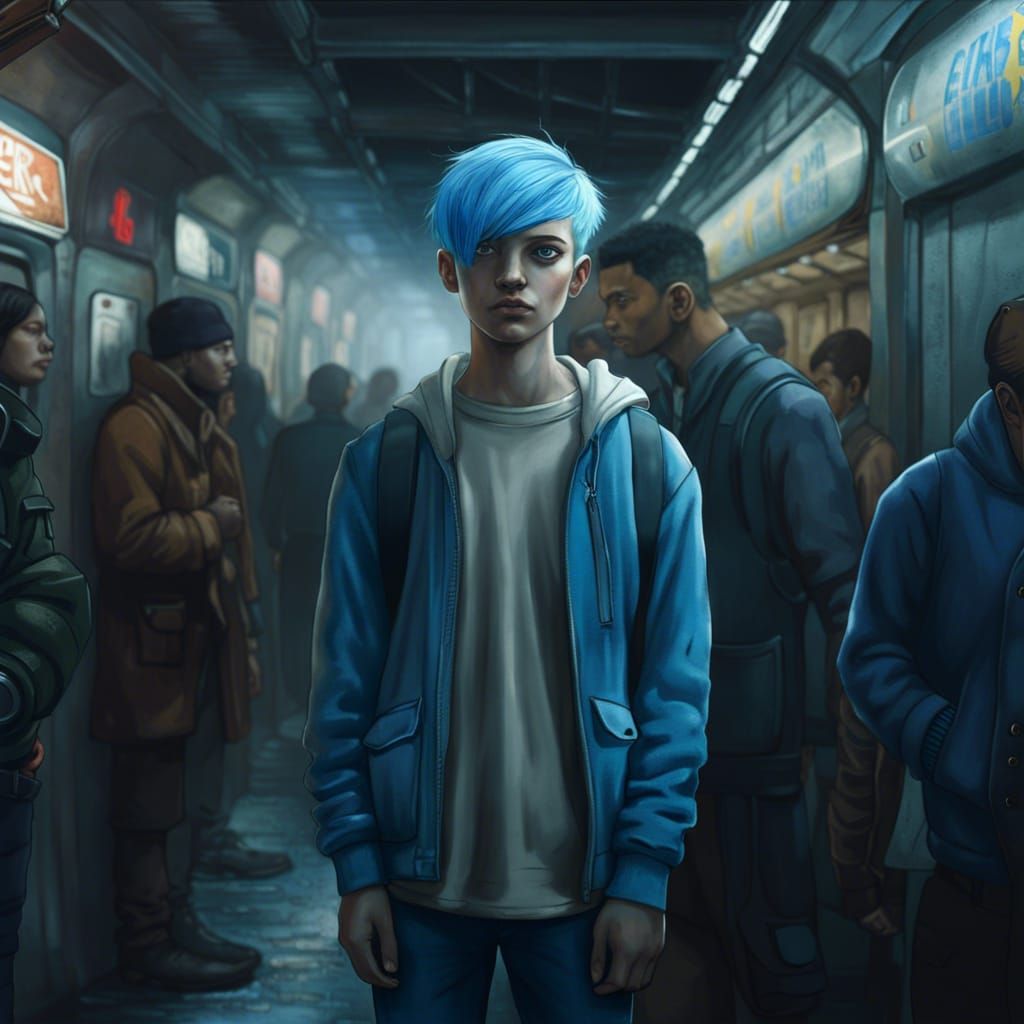 Dystopian Subway Teenager in Enki Bilal Style