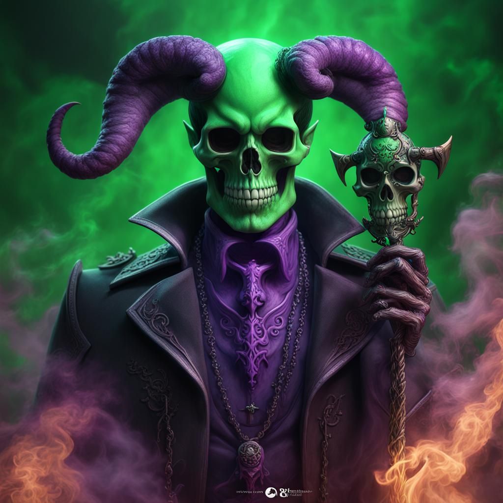 Devil Emerges from Toxic Skull Smoke, Digital Art