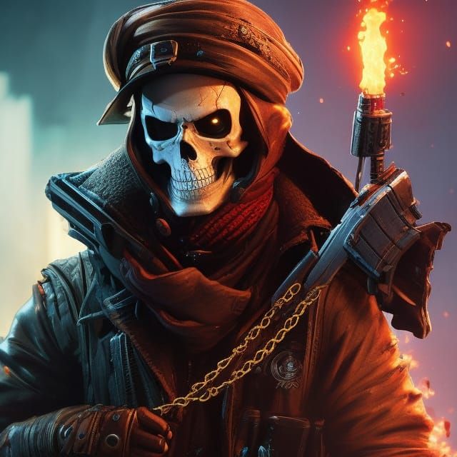 Fiery Pirate Skull Portrait in Digital Art Style