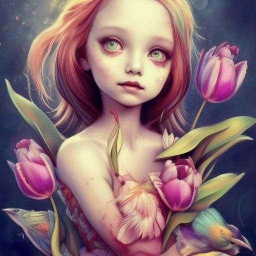 Cute Tulips Chibi Portrait in Fantasycore Style