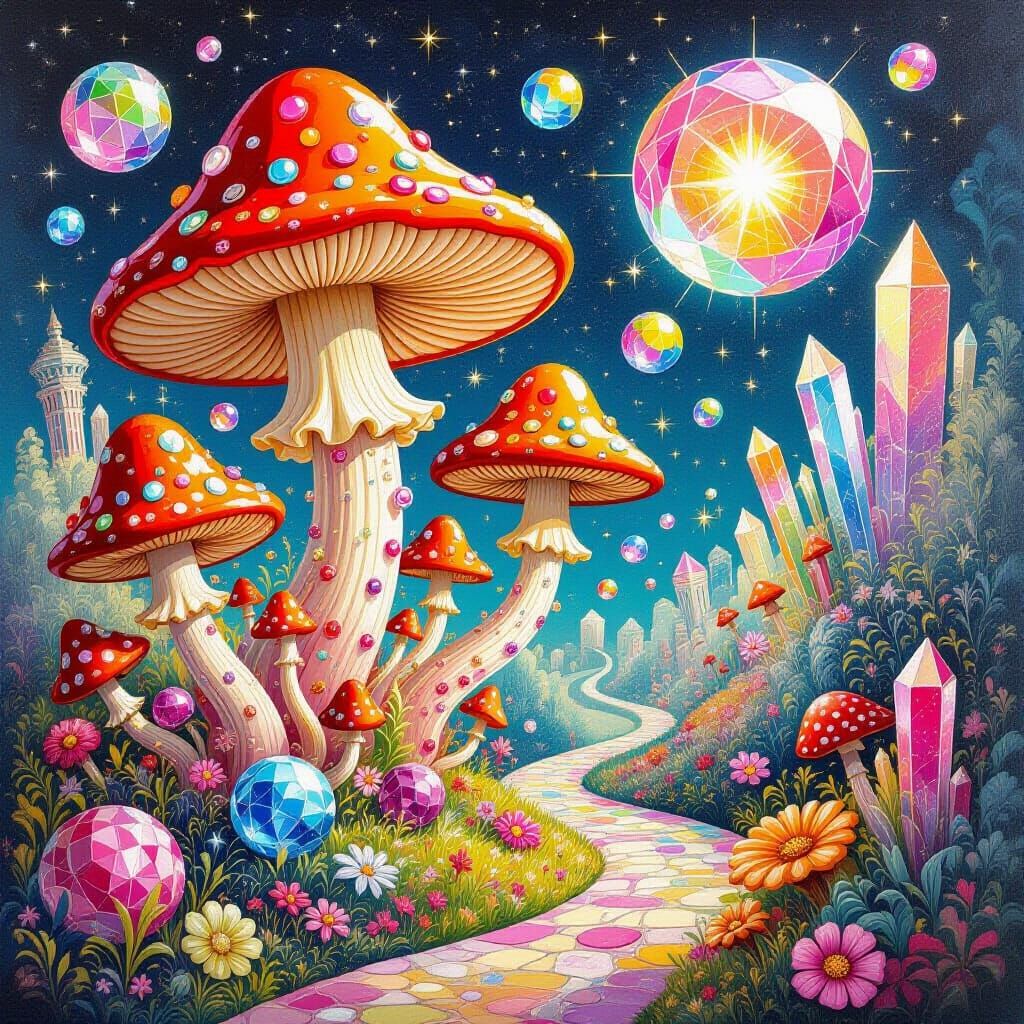 Psychedelic Fungi and Crystal Spheres in Candyland