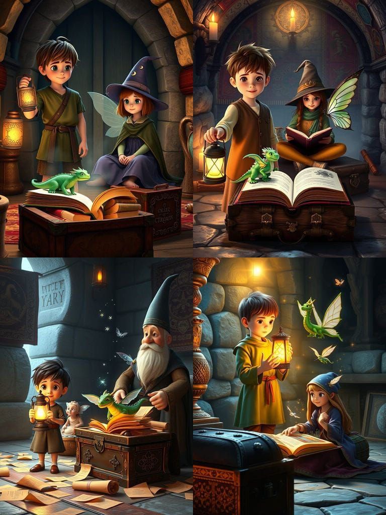 Mysterious Fairytale Scene with Magical Creatures and Ancien...