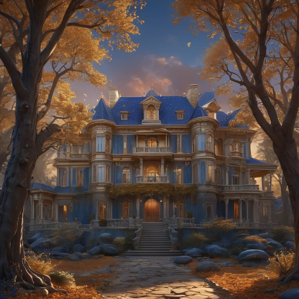 Sapphire Mansion with Bejeweled Trees: Digital Matte Paintin...