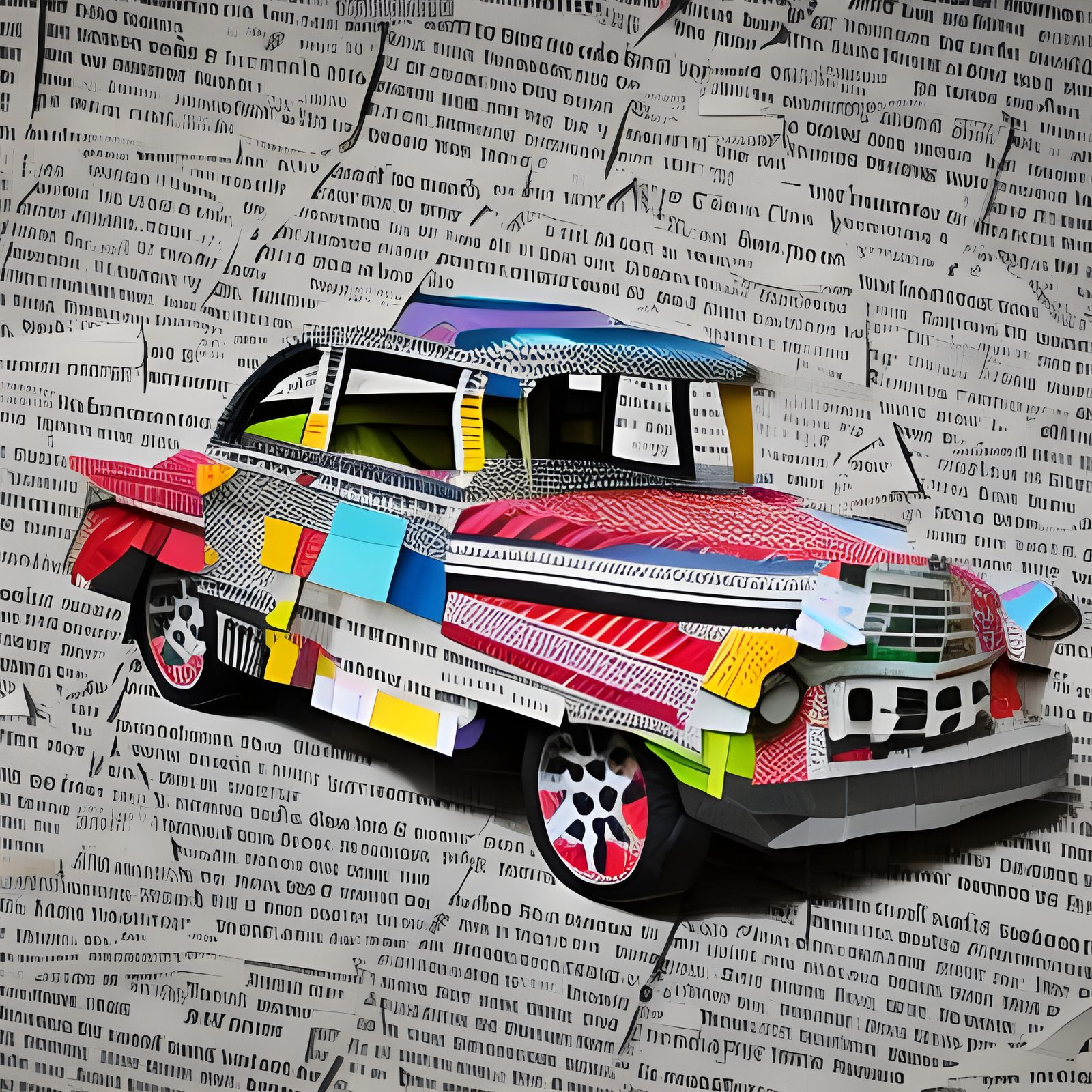 Magazine Collage Art Car in 8K Resolution