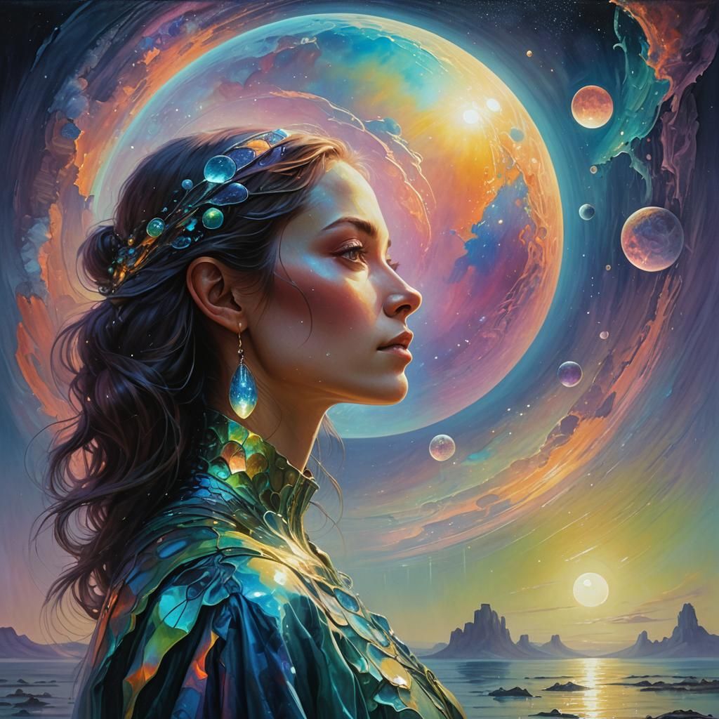 Iridescent Woman Blends with Alien Landscape