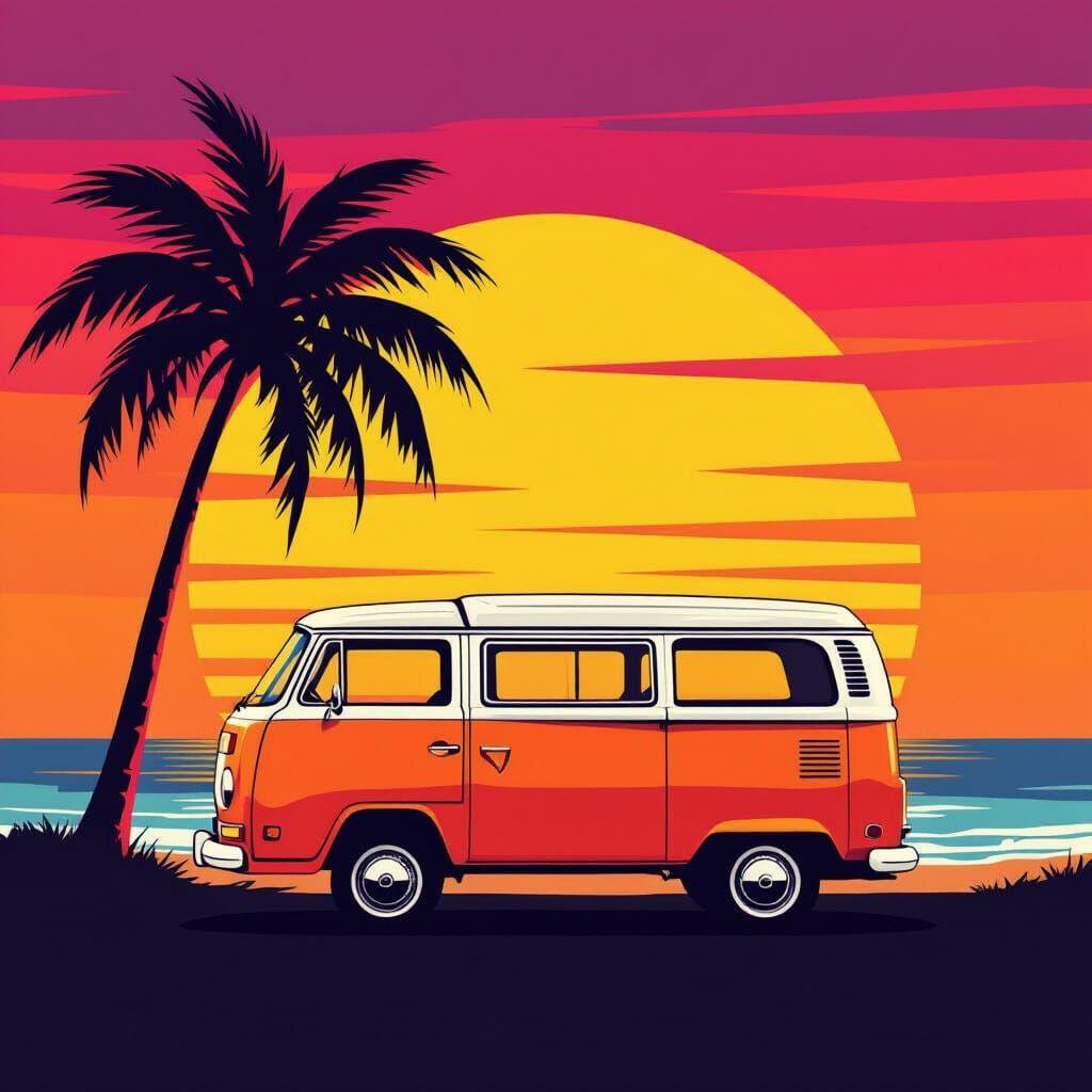 Vintage 80s Surf Van at Sunset Beach