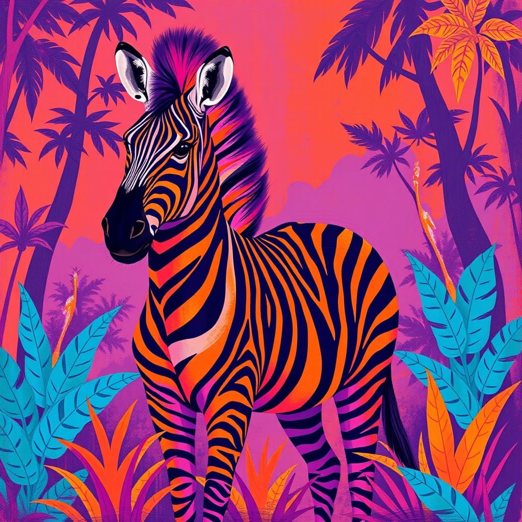 Surreal Zebra Rules Vibrant Jungle Landscape