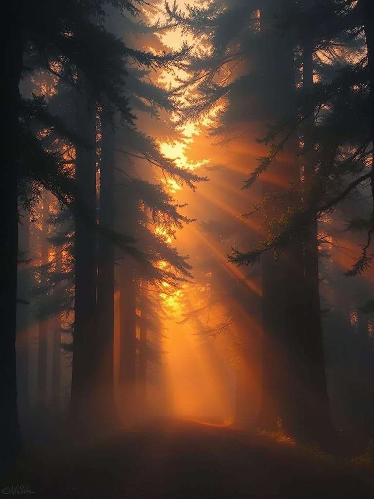 Ethereal Forest Path in Sunset Light