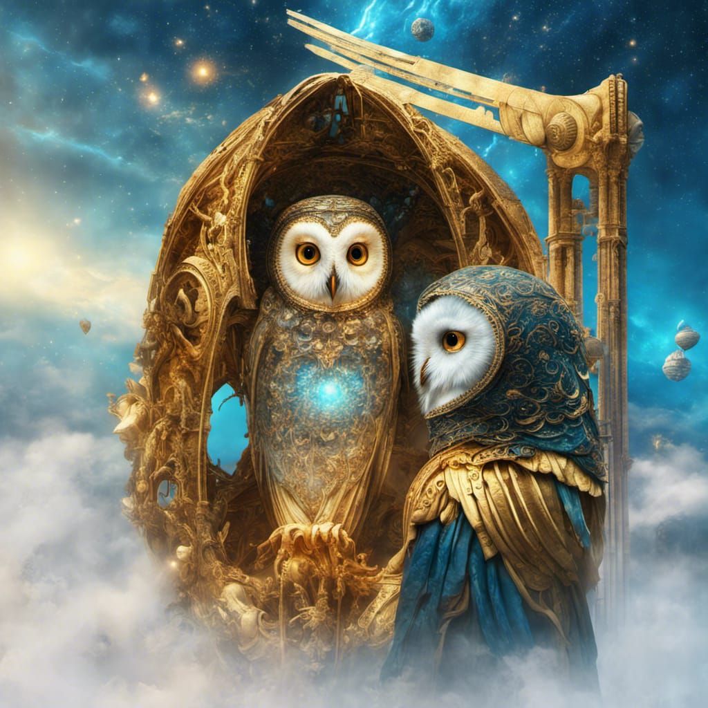 Golden Owl in Galactic Bosch-Style Masterpiece