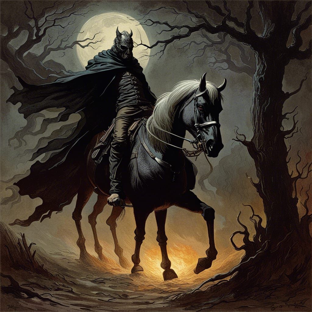 Headless Horseman in Engraving Style
