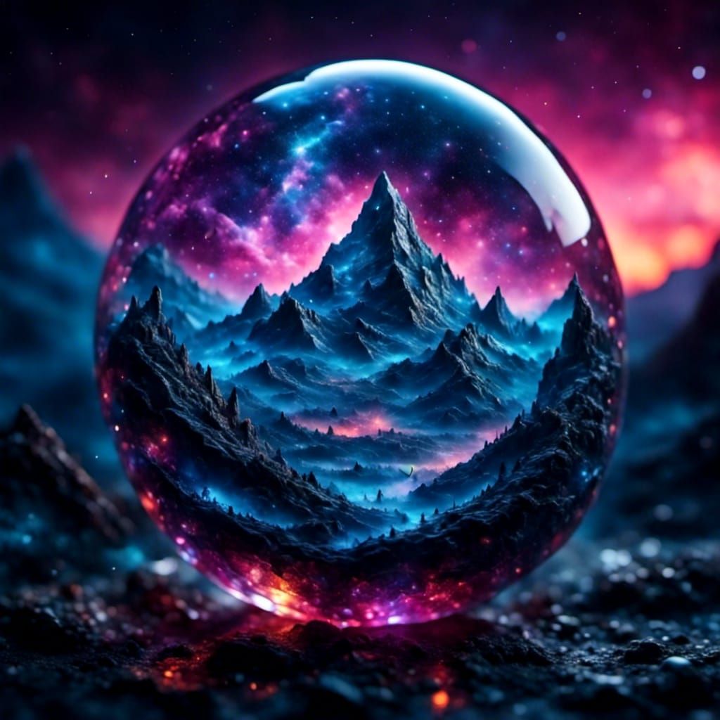 Crystal Galaxy Orb Overlooking Cityscape