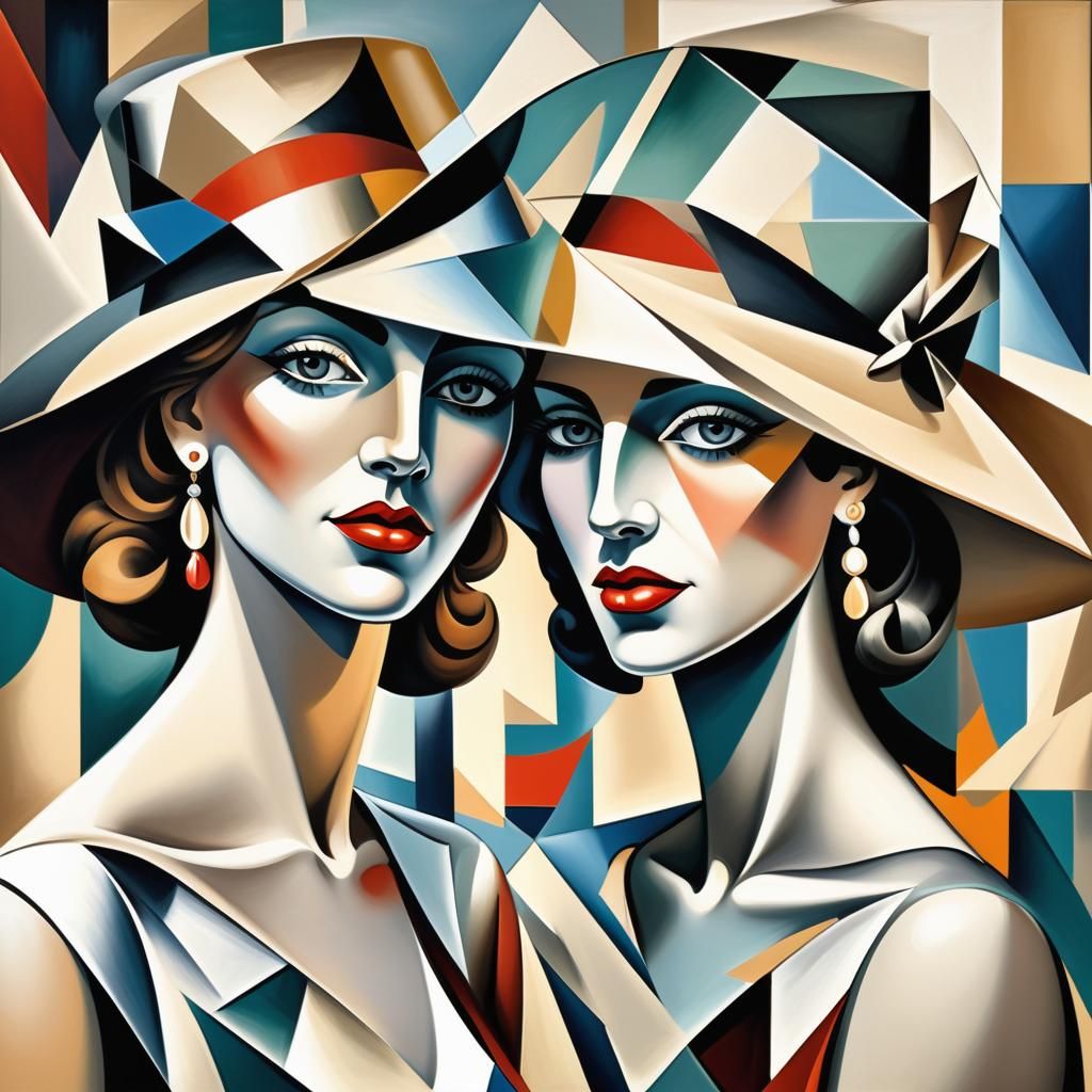Glamorous Women in Cubist Art Deco Style