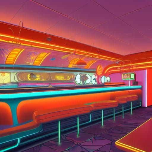 Futuristic 80's Diner Concept Art in Unreal Engine