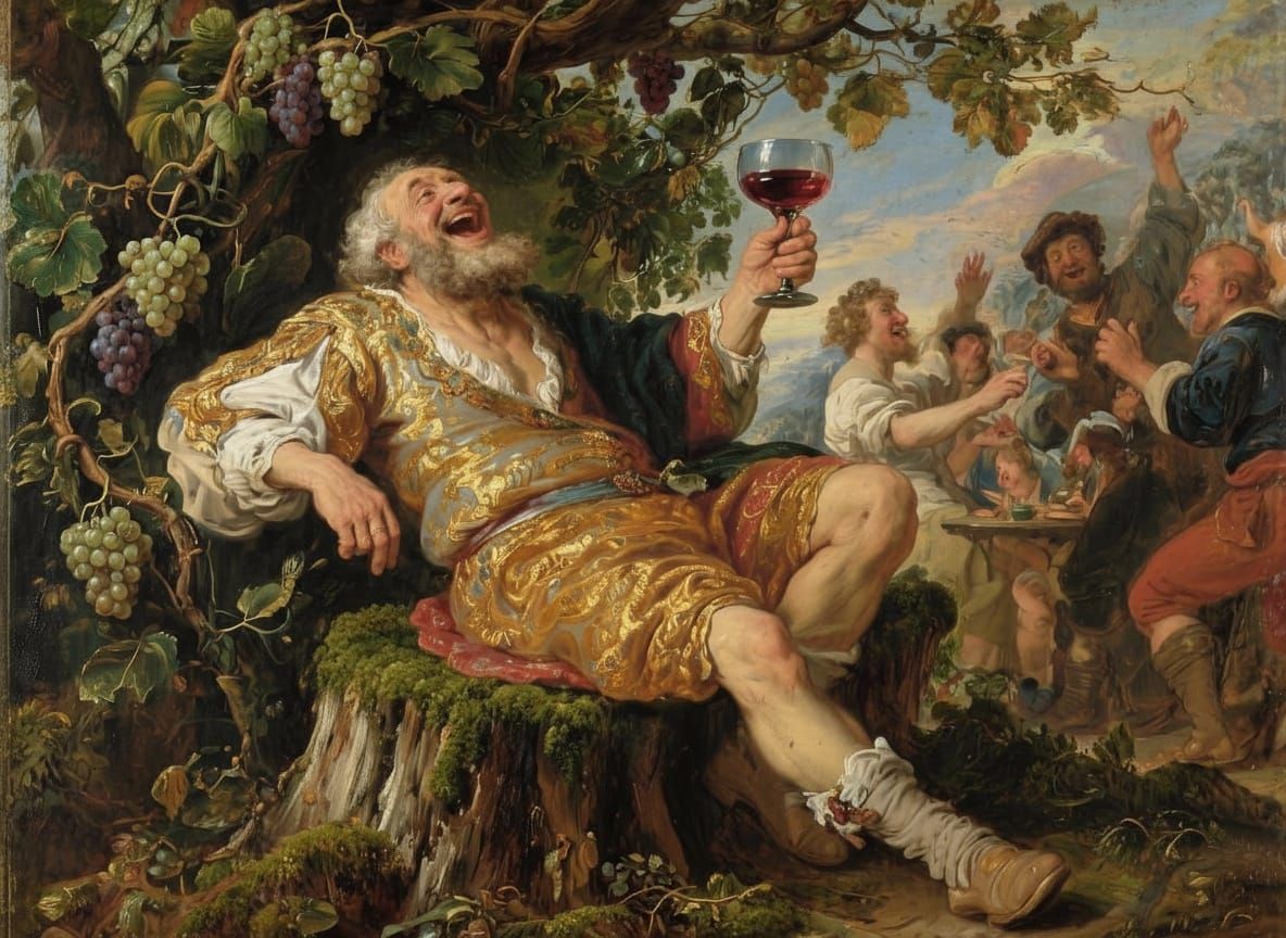Drunken Silenus Bacchic Scene in Rubens Style