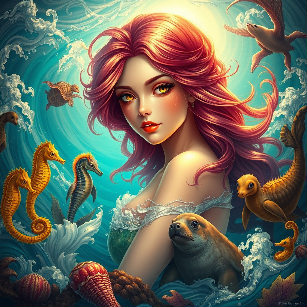 Mystical Mermaid Portrait in Art Nouveau Style