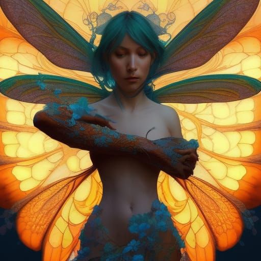 Dragonfly Fairy Concept Art in Art Nouveau Style