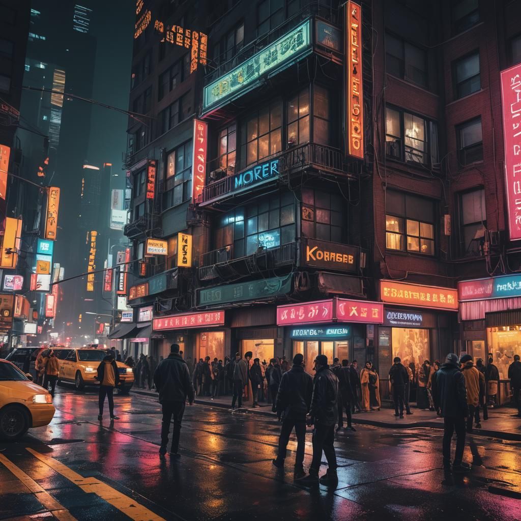 Koreatown Street Scene in Cyberpunk Style