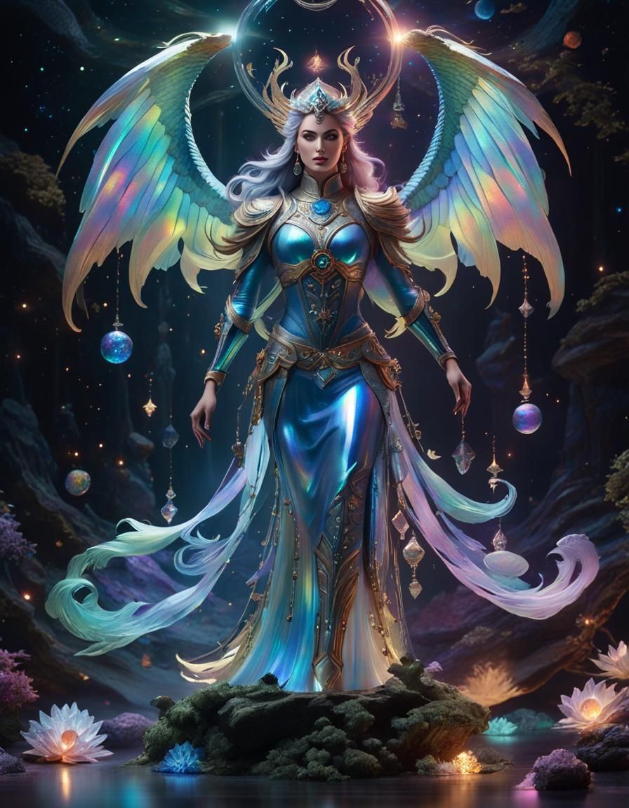 Rainbow Dragon Girl with Robot Skeleton