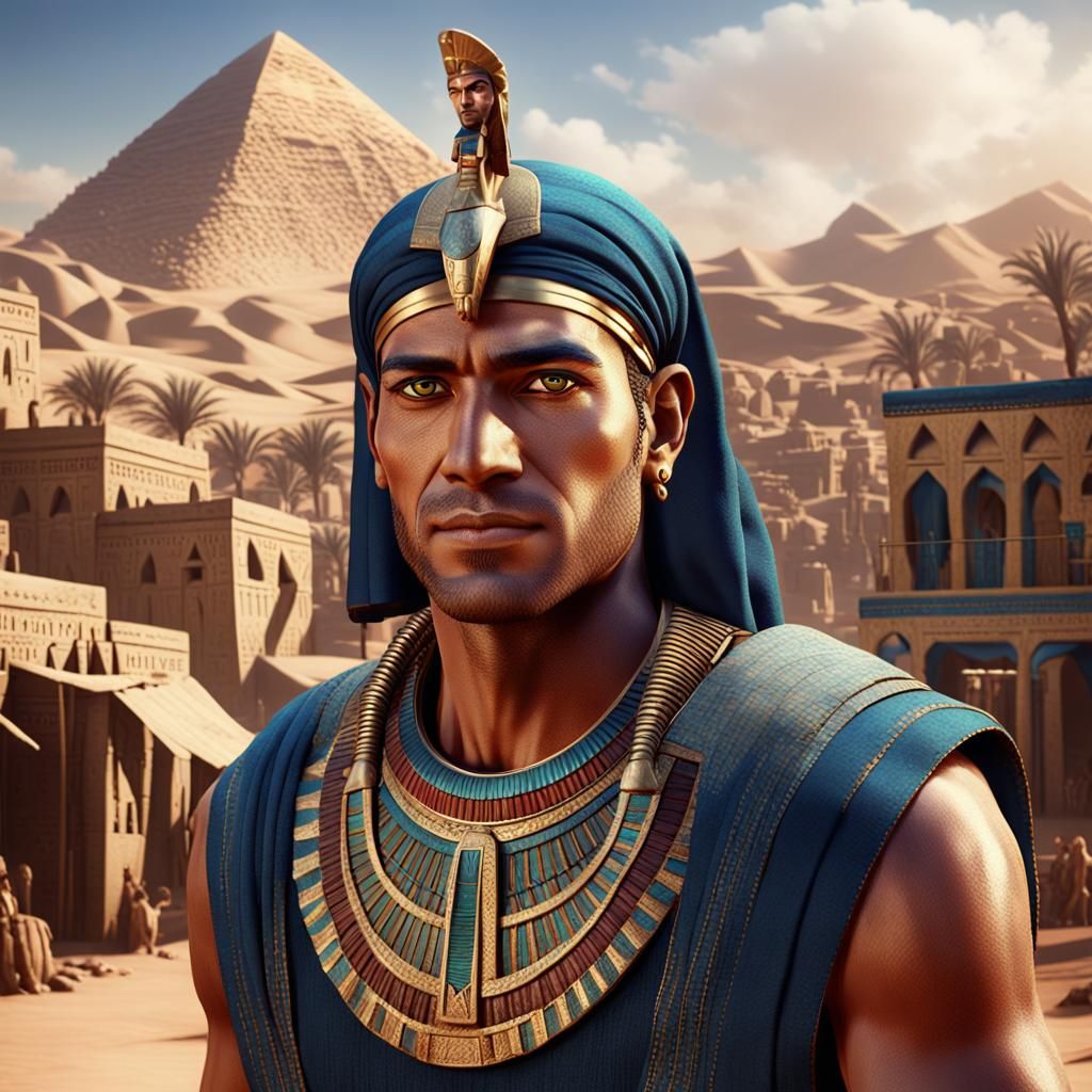 Egyptian Man in Village: Detailed Matte Painting