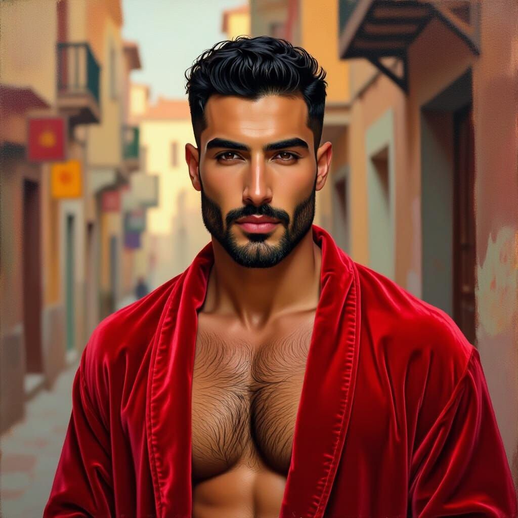 Impasto Portrait of a Man in Red Bathrobe