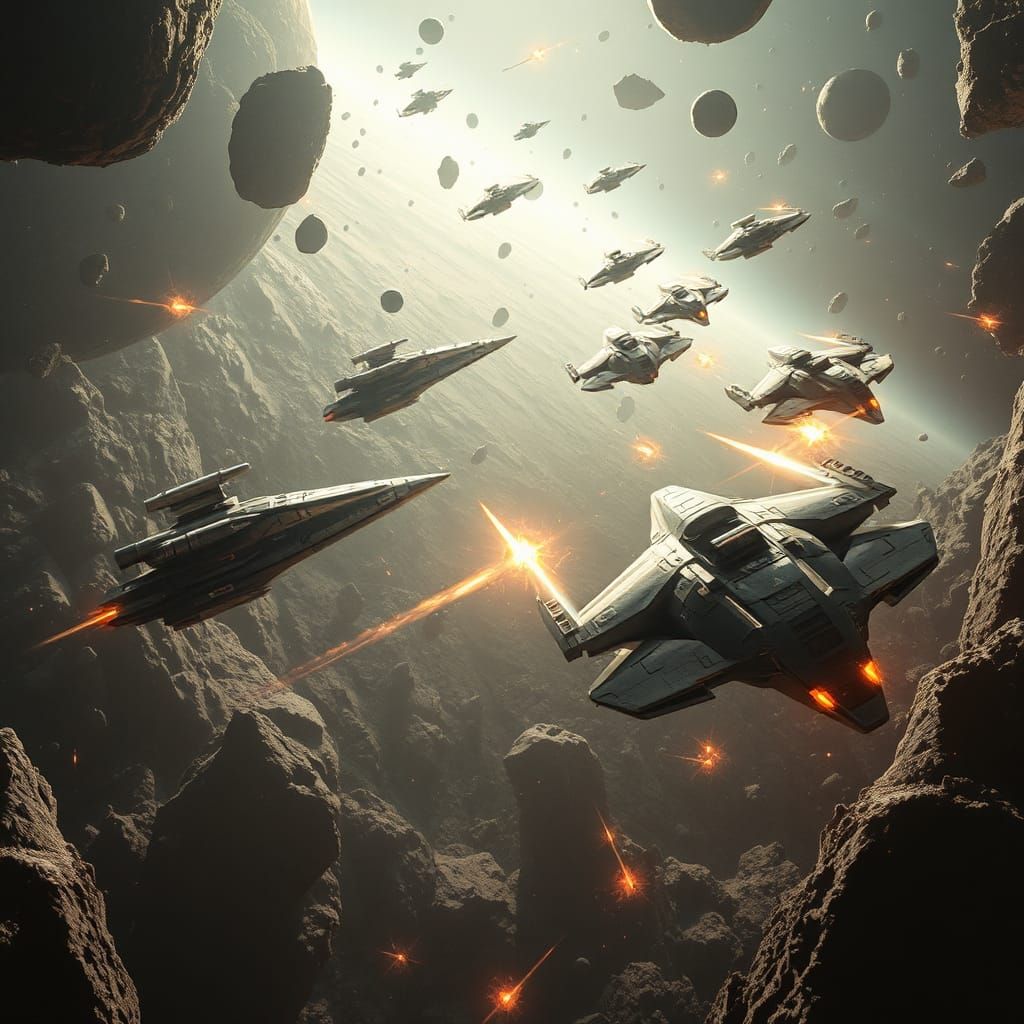 Cinematic Sci-Fi Battle in Asteroid Field