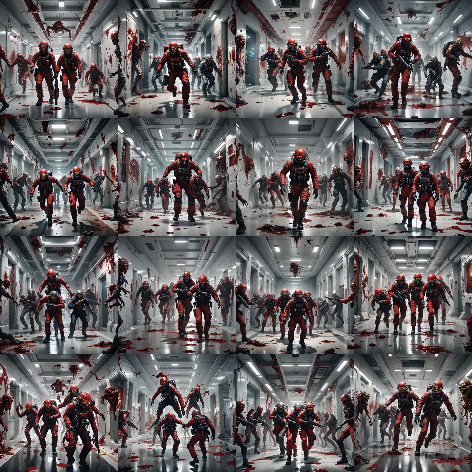 Space Crew Fighting Zombies in Detailed Matte Painting