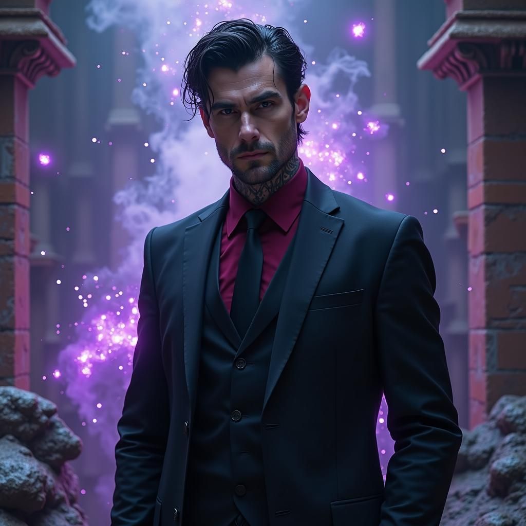 Handsome Sorcerer with Tattoos in Gothic Style