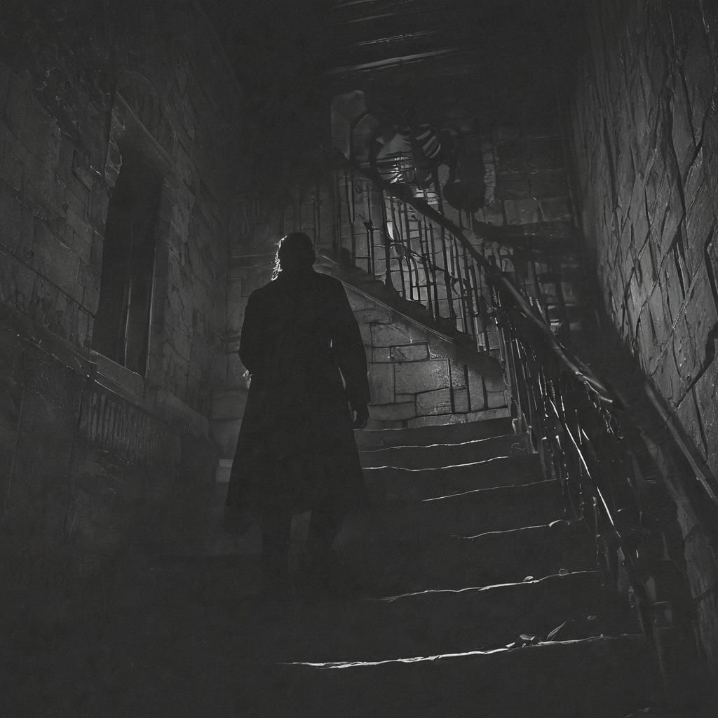Eerie Shadow Figure on Gothic Staircase