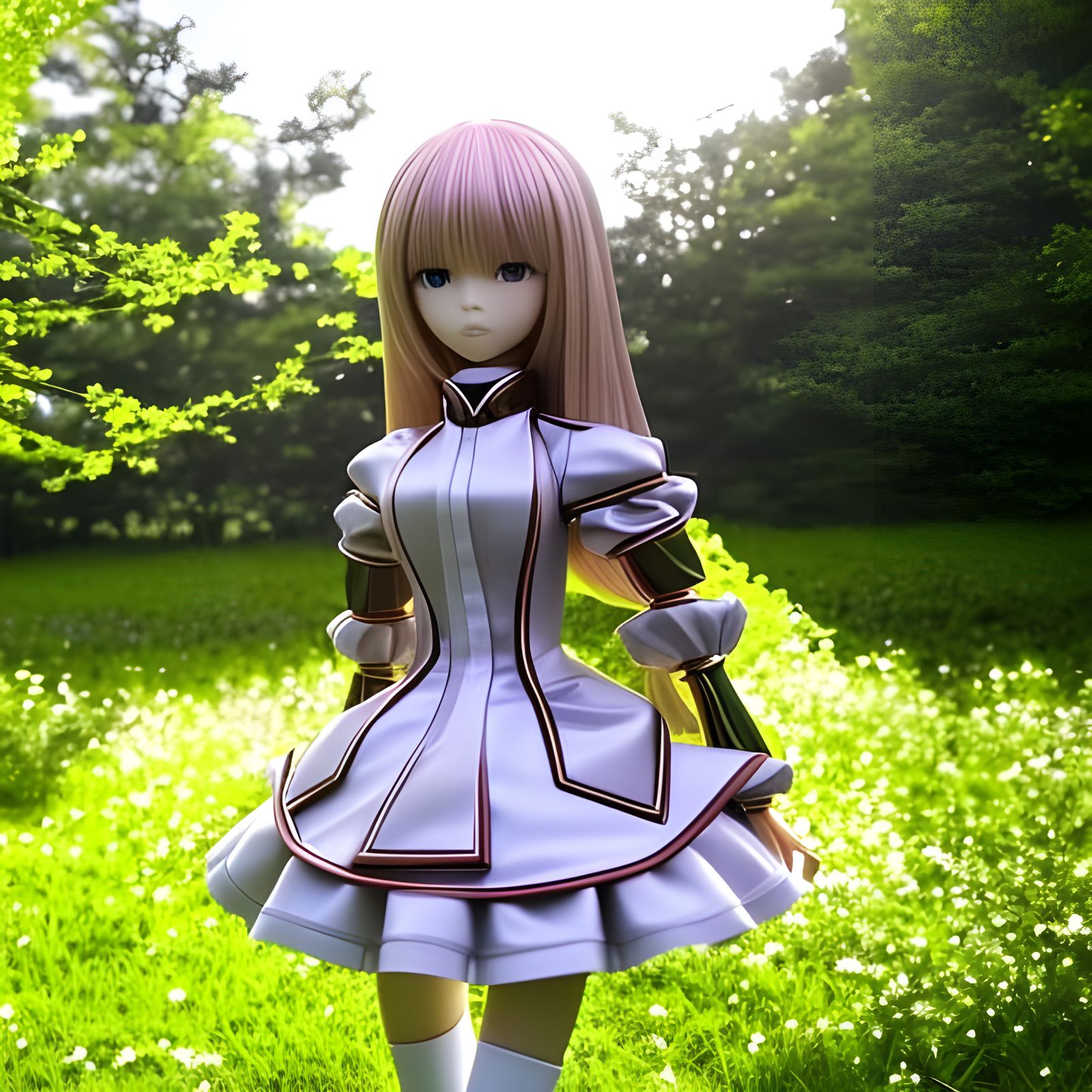 Detailed Fashion Anime Doll in Garden