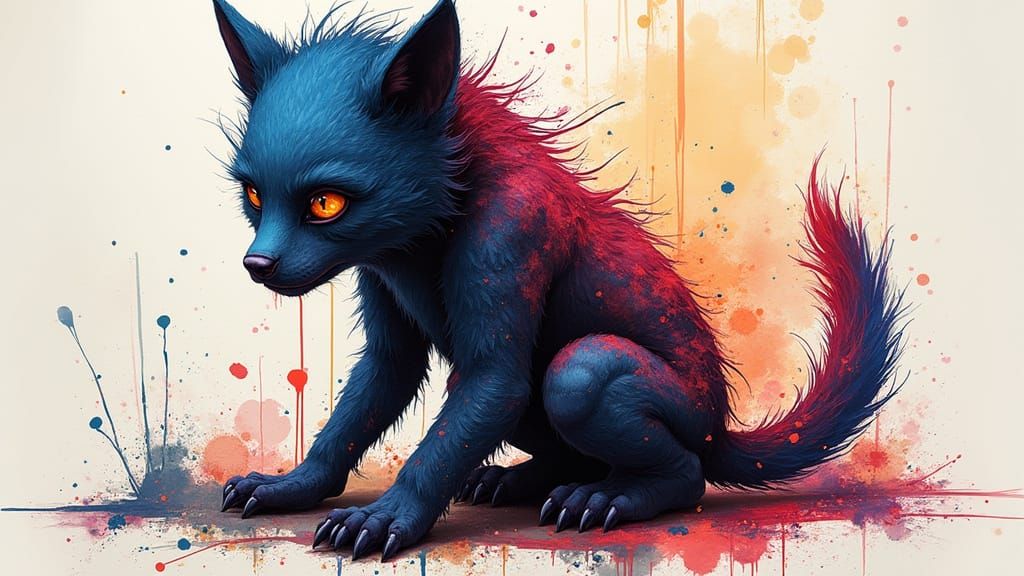 Baby Werewolf in Vibrant Splash Art Style