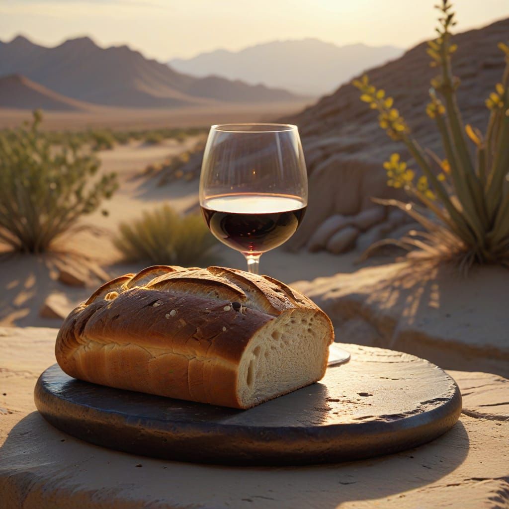 A Masterpiece Still Life of Wine and Bread in a Desert Lands...