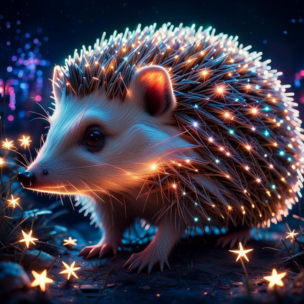 Illuminated Neon Hedgehog at Night