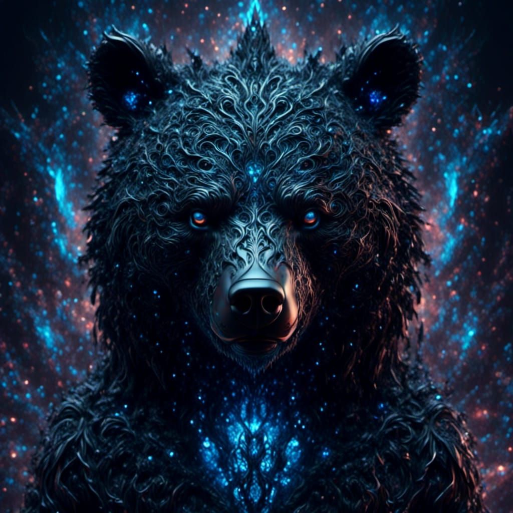 Gothic Bear Beast with Neon Sword in Dark Ink Style