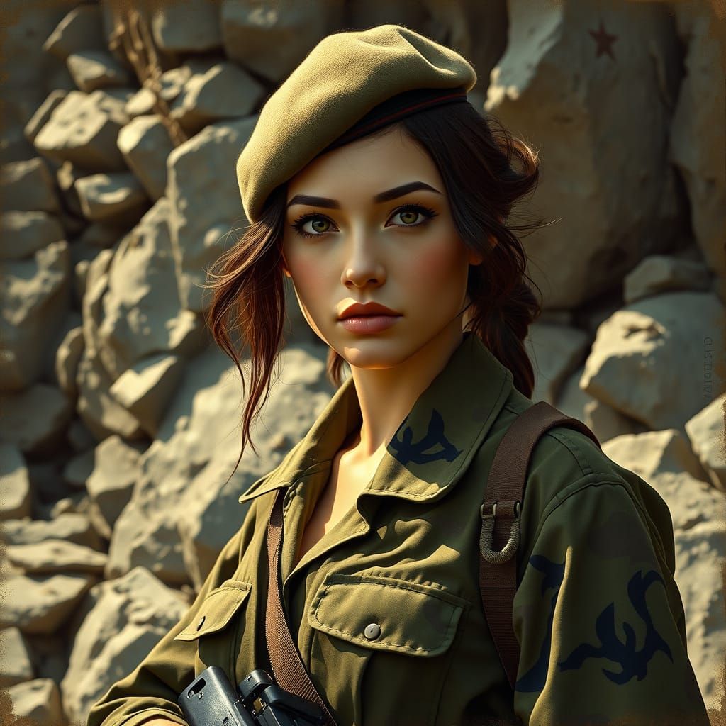 Determined Female Soldier in Camouflage