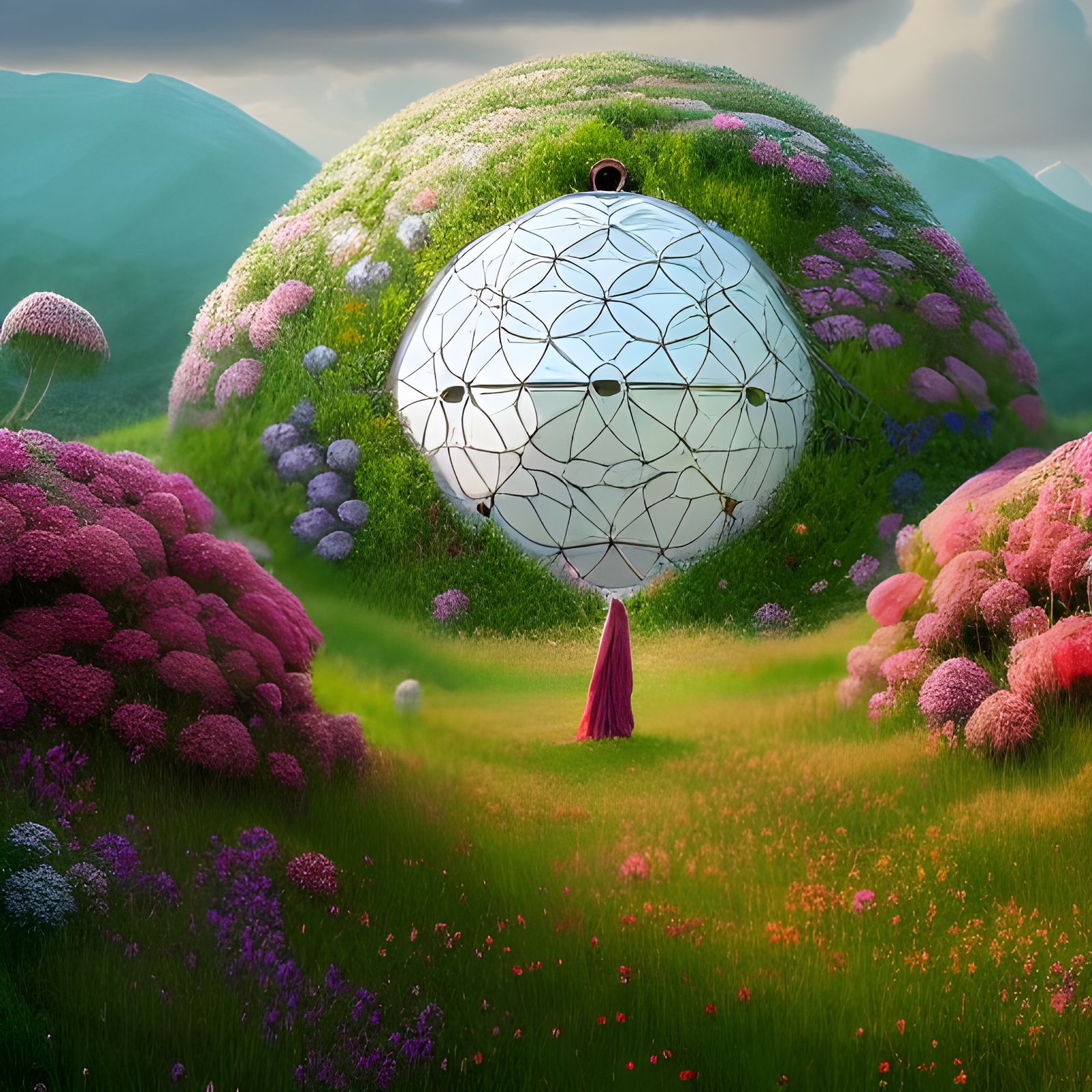 Goddess in Geodesic Dome of Flowers
