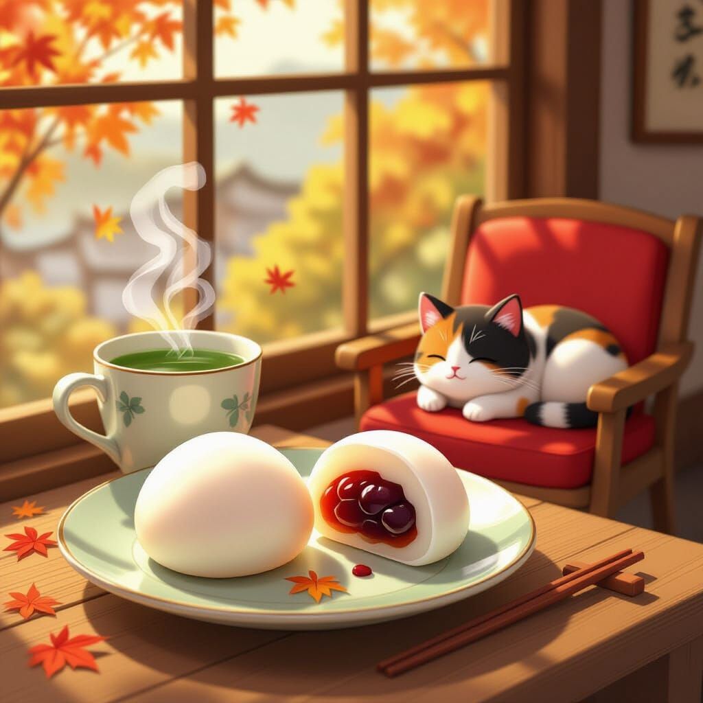 Mochi and Anime Cat in Manga Style