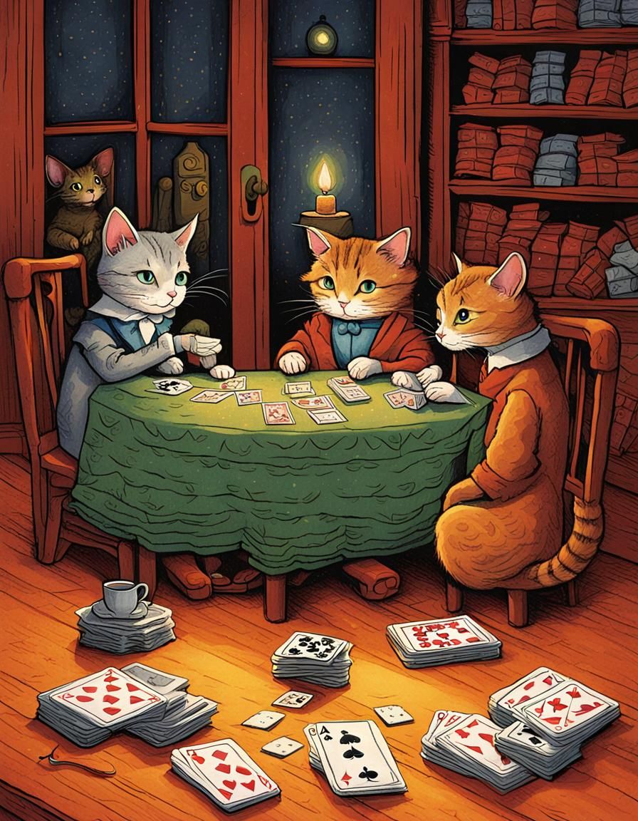 Cat and Mouse Card Game: Hyperdetailed Digital Art