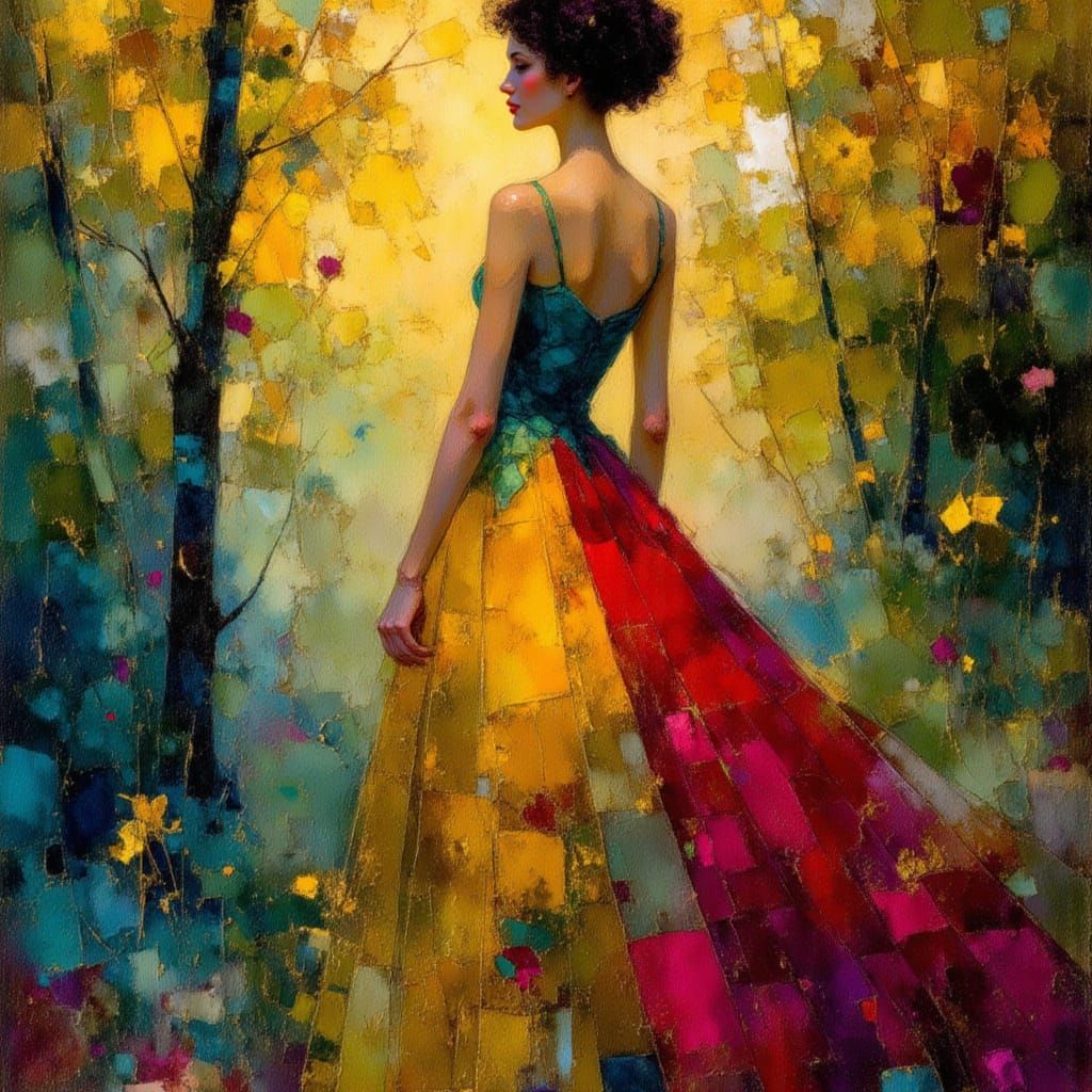 Nature Goddess in Klimt Style Forest Setting