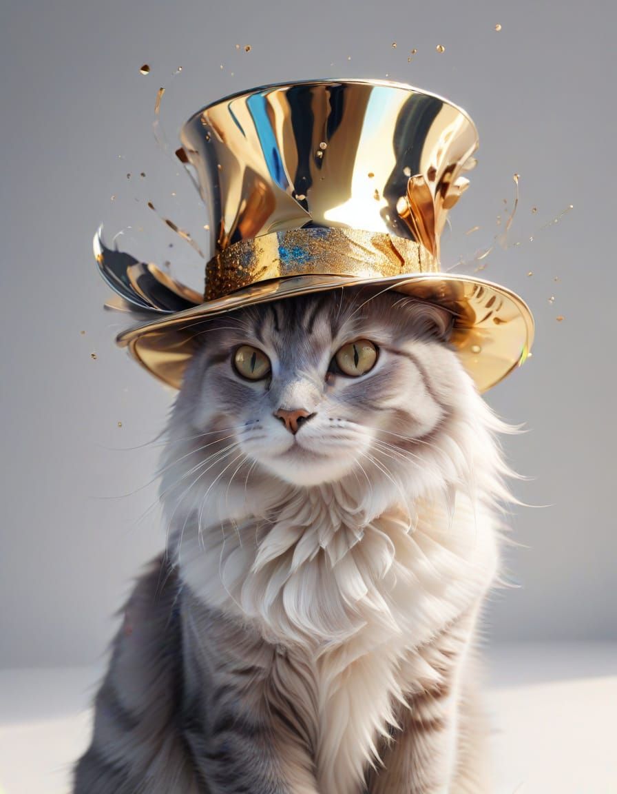 Elegant Cat in Futuristic Mad Hatter Hat