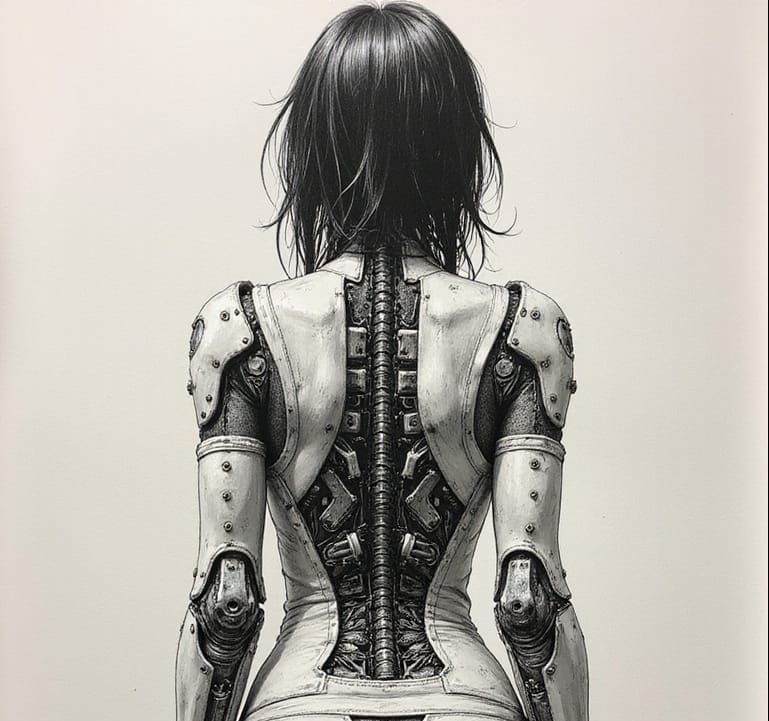 Detailed Manga Sketch of a Robotic Being